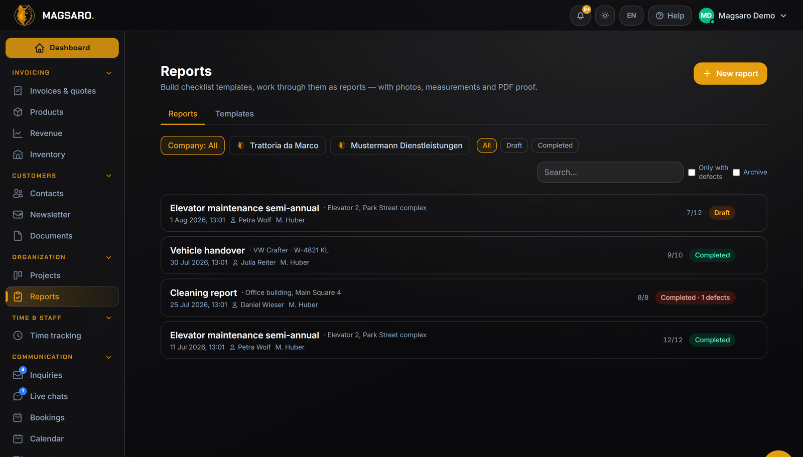 Template overview with ready-made checklists
