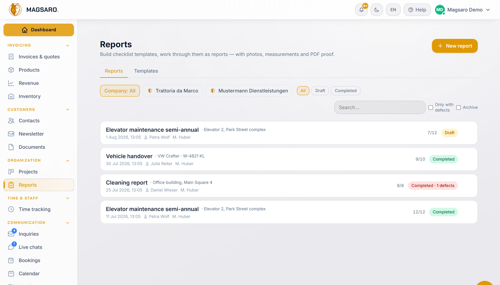 Template overview with ready-made checklists